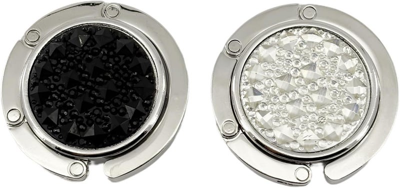 YEMCHI 2 Pack Bling Crystal Foldable Purse Hooks for Table & Desk | Women's Handbag Hangers | Anti-Slip & Portable | Perfect for Dining Out & Office Use | Mixed Color (Black & White) - Image 1